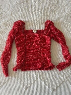 Maeve Red Floral Ruched Long Sleeve Top